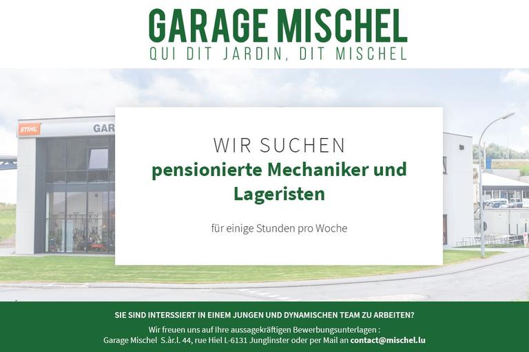 Offre d'emploi - Pensionnés dans le domaine de la mécanique / pensionierte Mechaniker und Lageristen